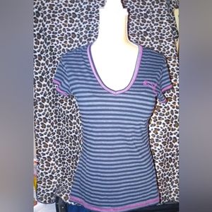 Puma dry cell short sleeved womens v neck striped  shirt